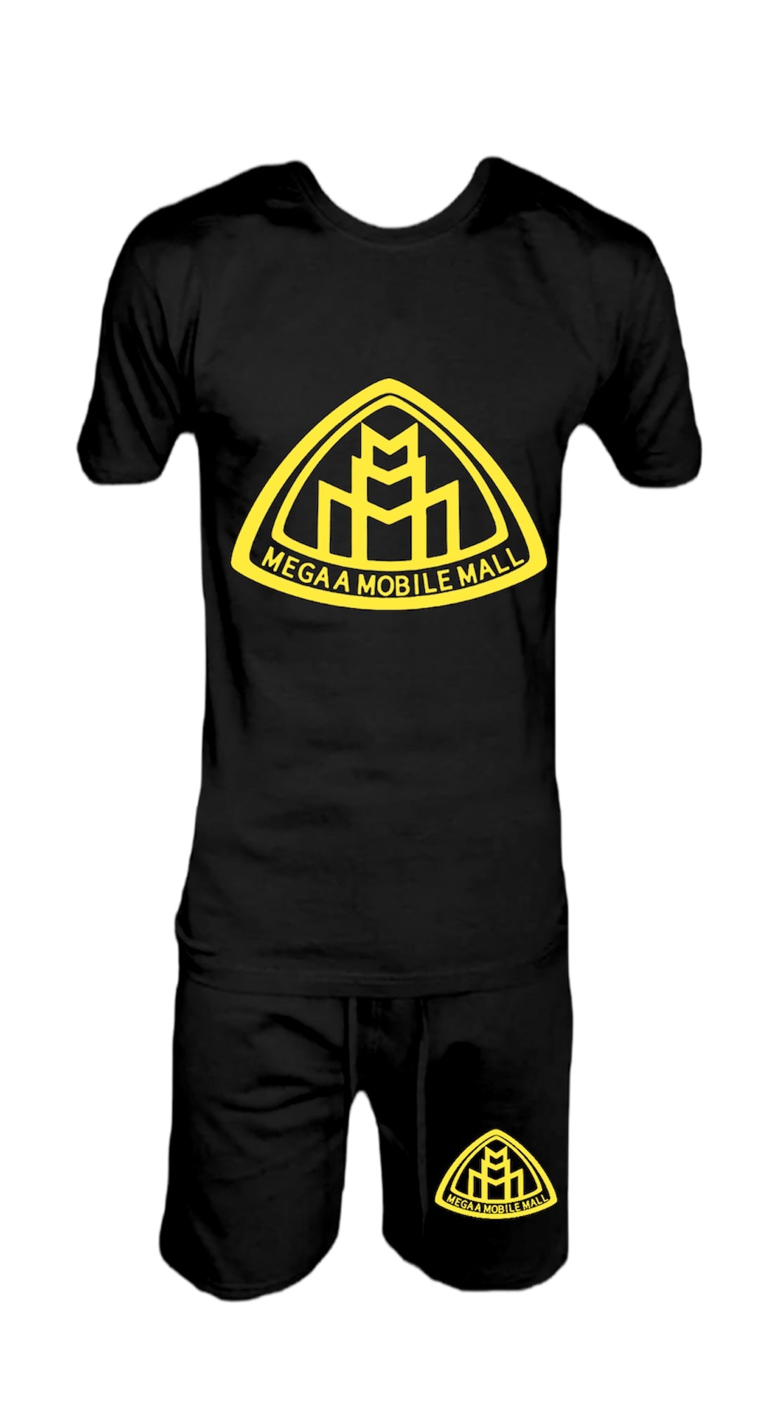 megaamobilemall Black Shirt/Short Logo Set yellow logo color
