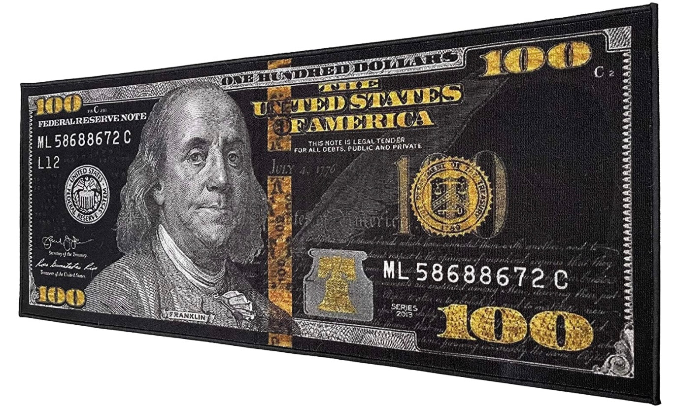 $100 Bill Rug in black