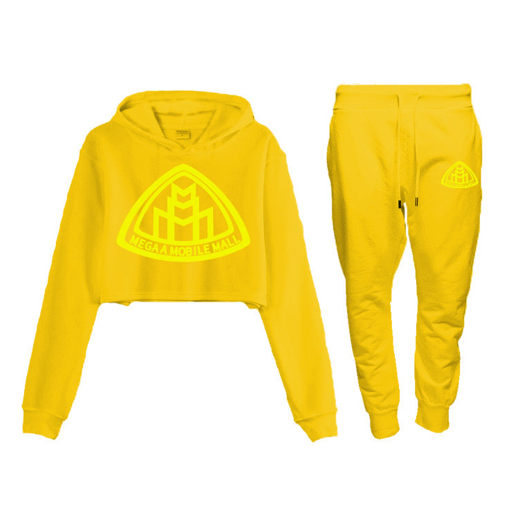 Yellow Crop Top Logo SweatSuit