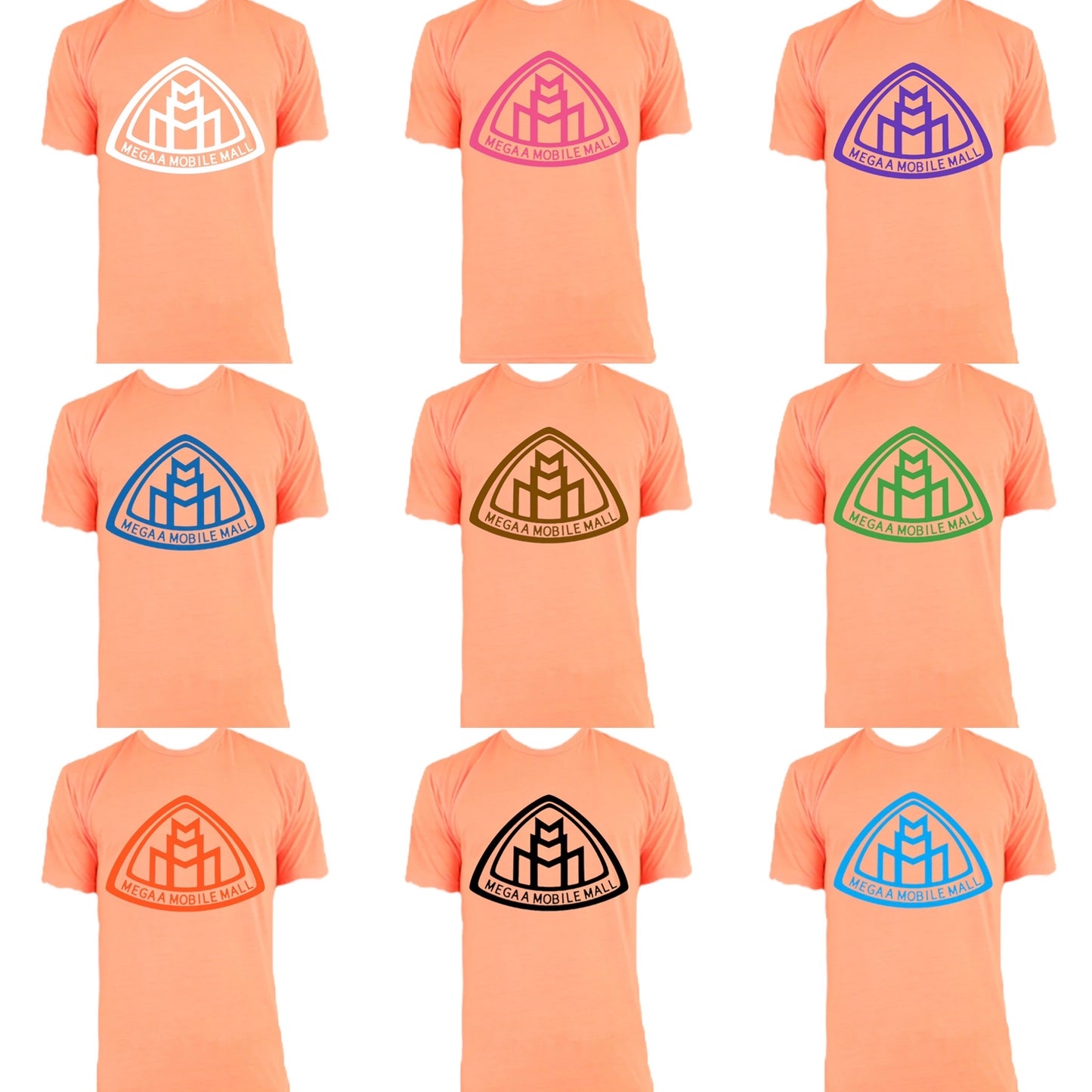 neon orange megaamobilemall short & shirt set in 9 different logo colors