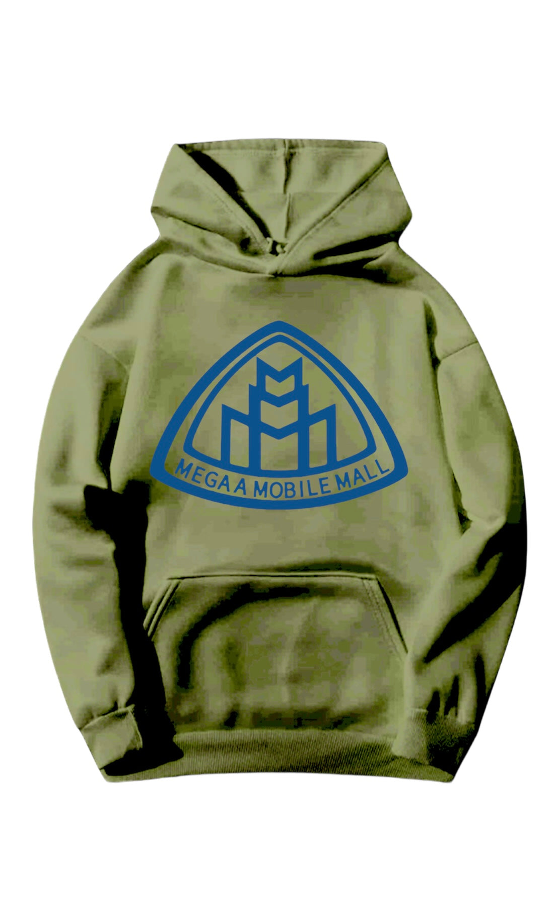 olive green megaamobilemall logo Heavy Blend Fleece Hoodie with blue logo