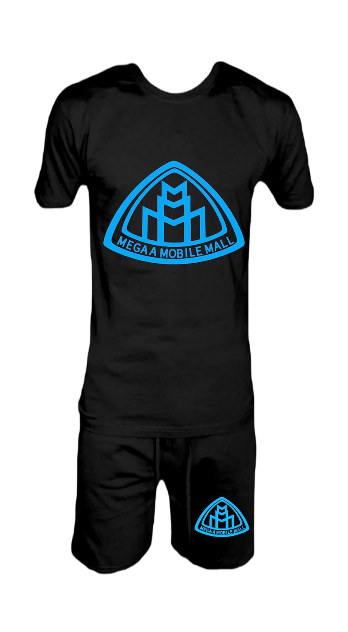 megaamobilemall Black Shirt/Short Logo Set sky blue logo color