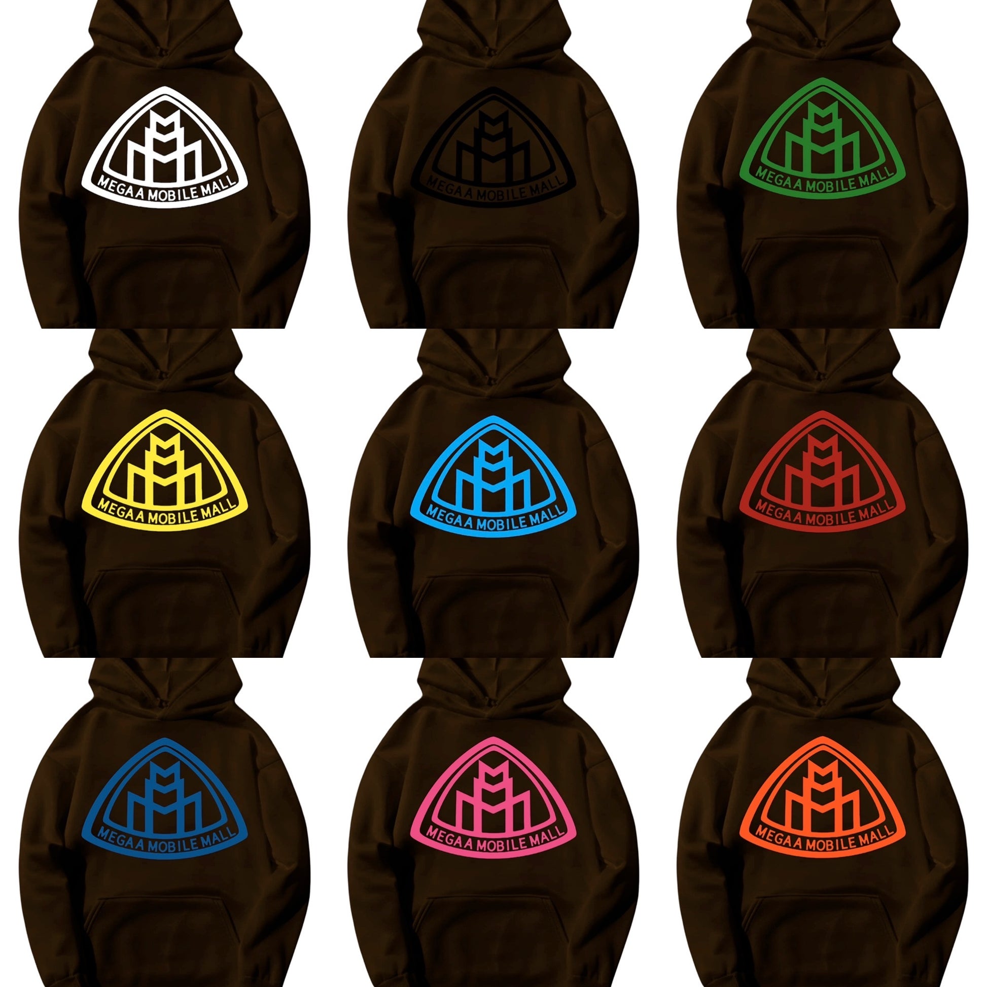 brown megaamobilemall logo Heavy Blend Fleece Hoodie with 11 different logo color options
