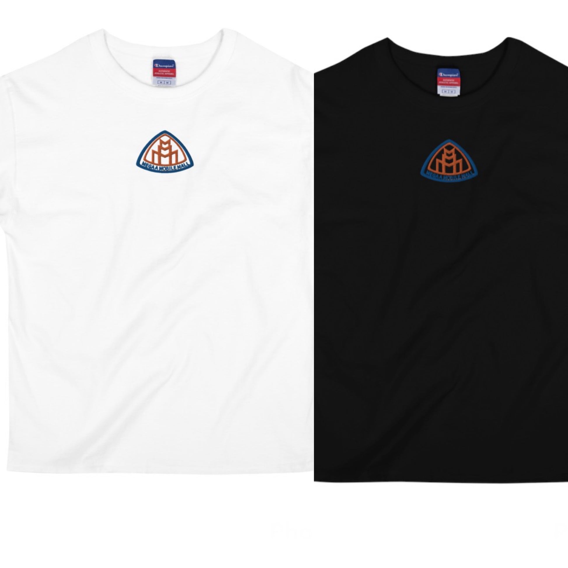 new york knicks colorway blue & orange megaamobilemal logo on black & white champion shirt