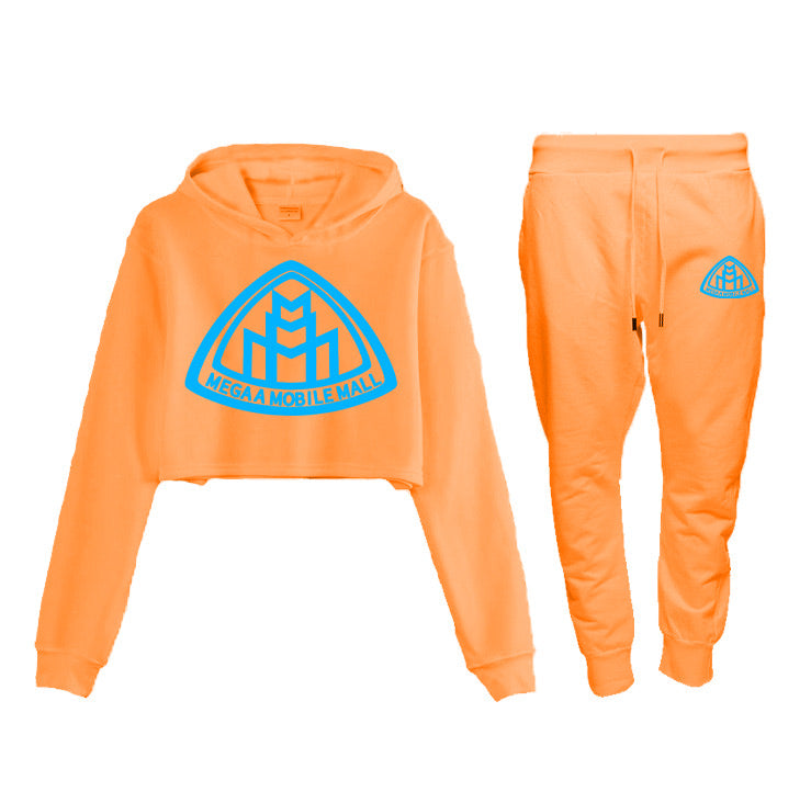 Neon Orange Crop Top Logo SweatSuit