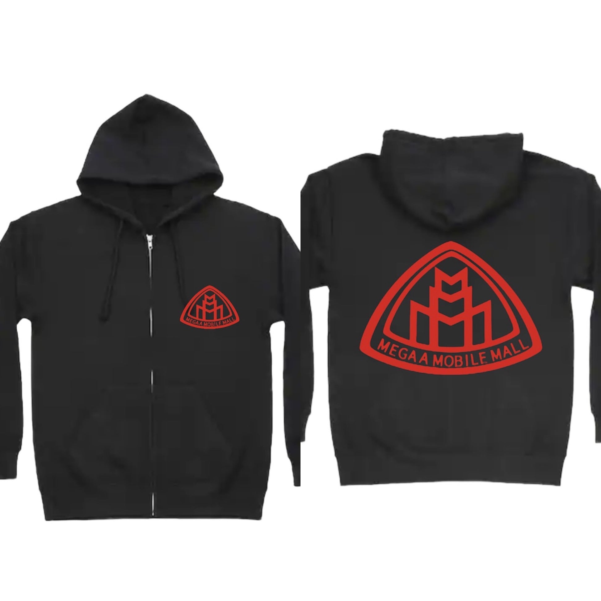 megaamobilemall black zip up hoodie with red logo color