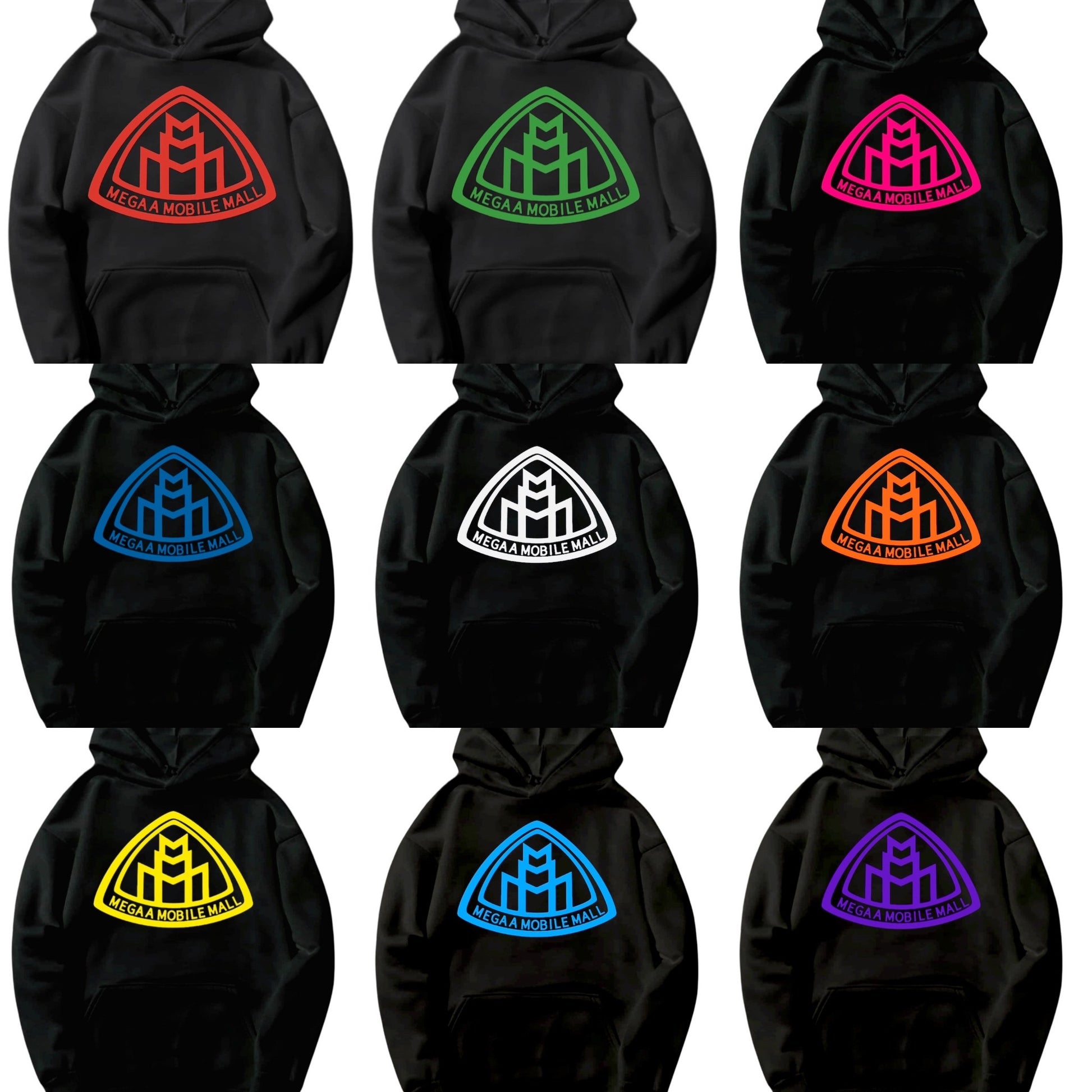 black megaamobilemall logo Heavy Blend Fleece Hoodie with 9 different logo color options