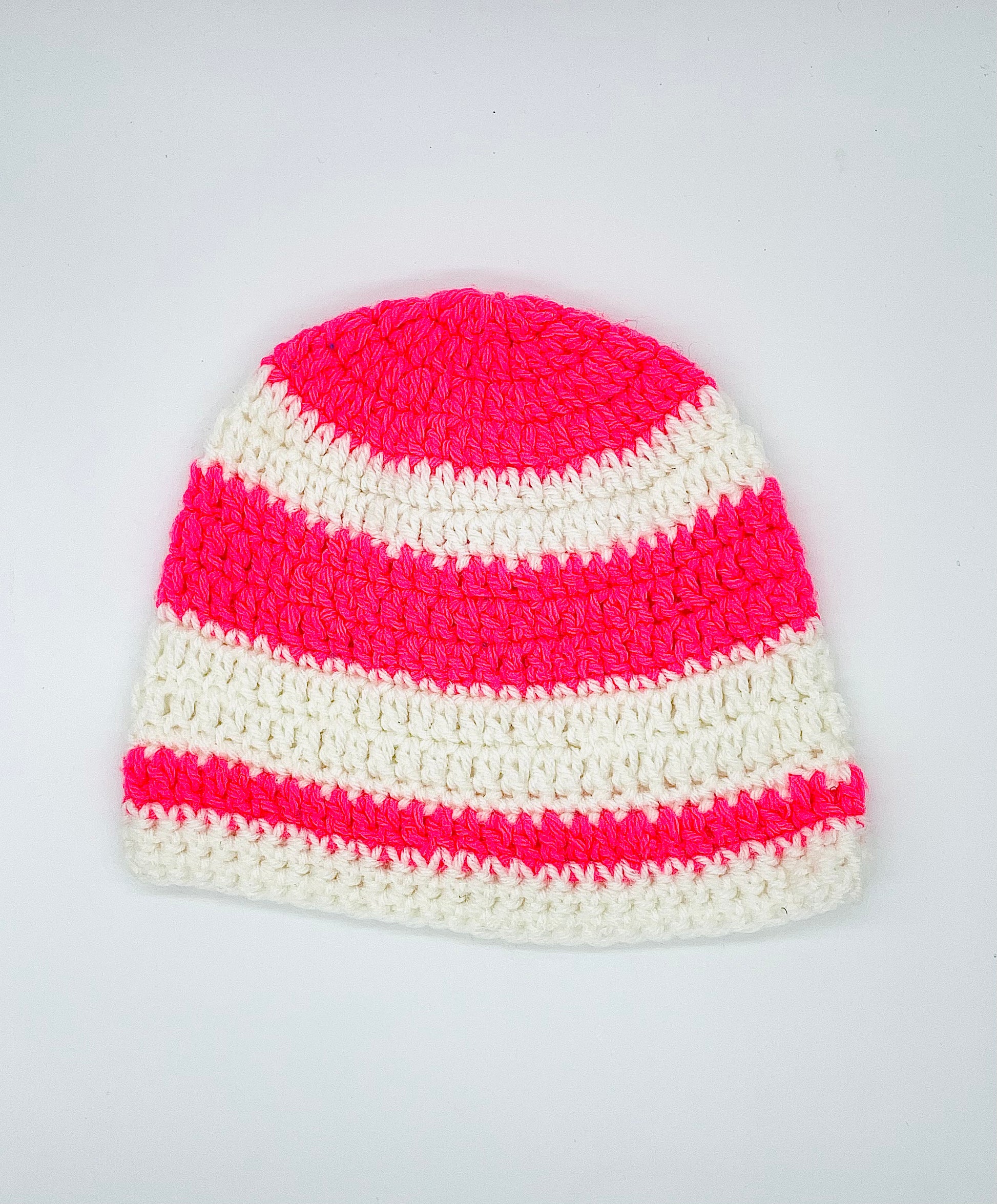 pink/white crochet beanies