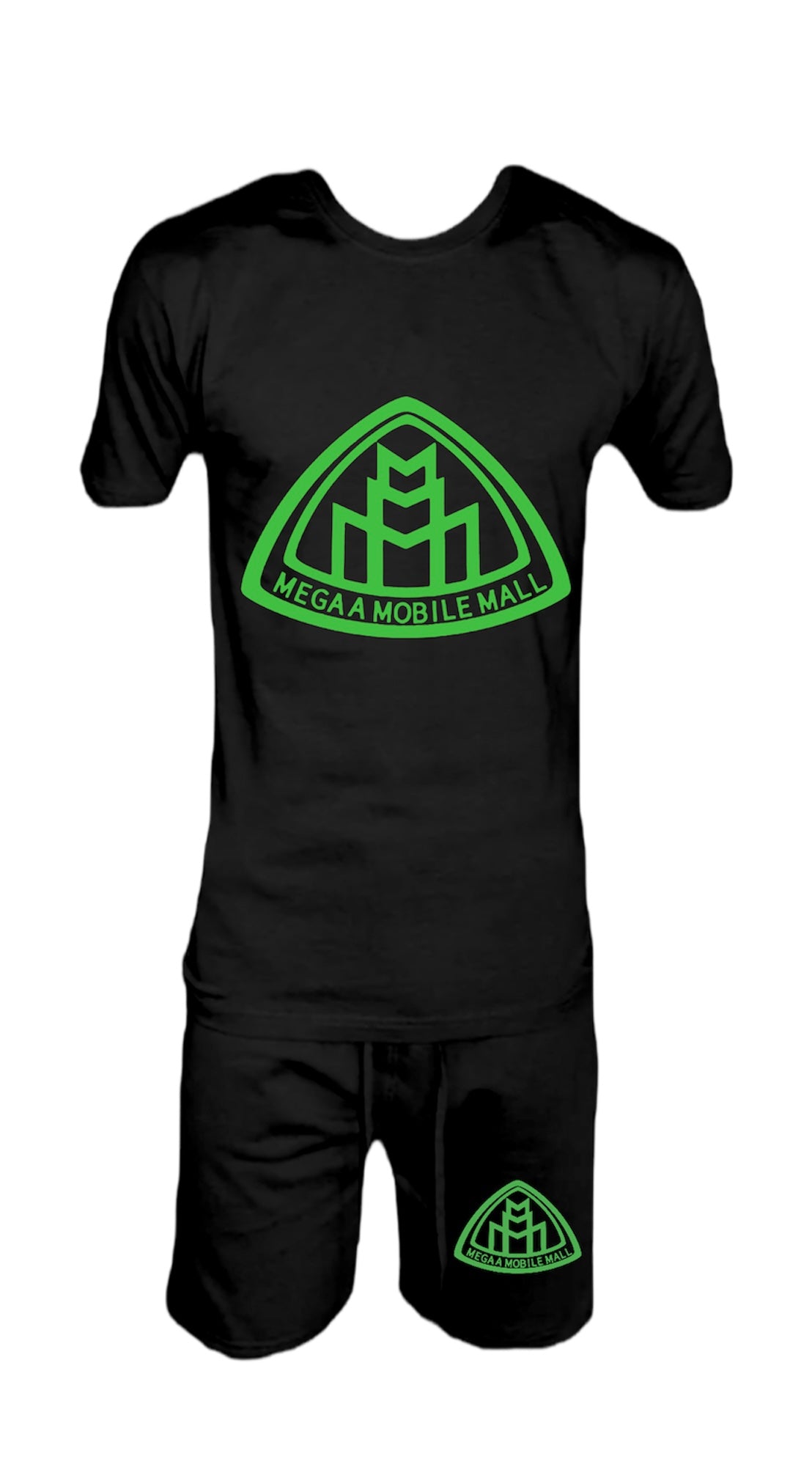 megaamobilemall Black Shirt/Short Logo Set green logo color