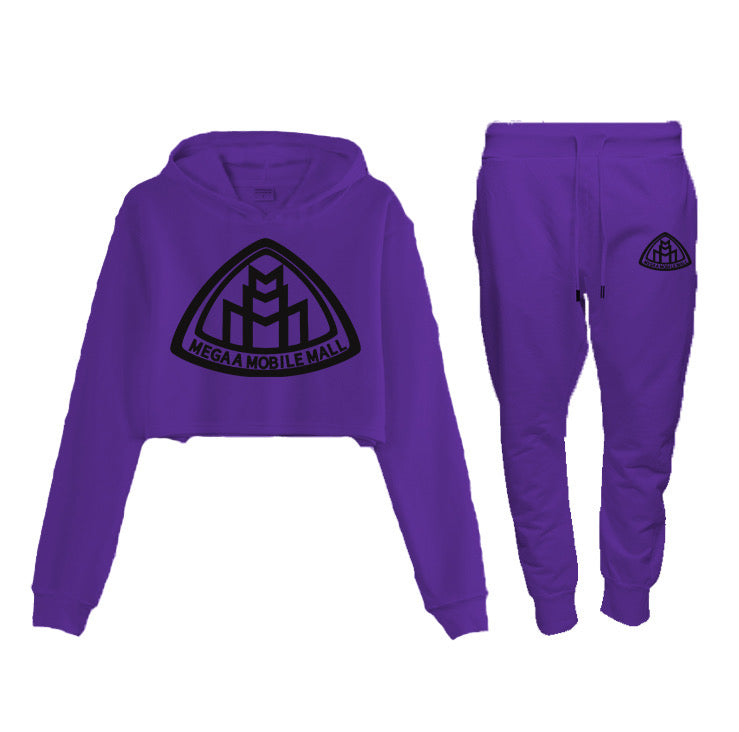 Purple Crop Top Logo SweatSuit